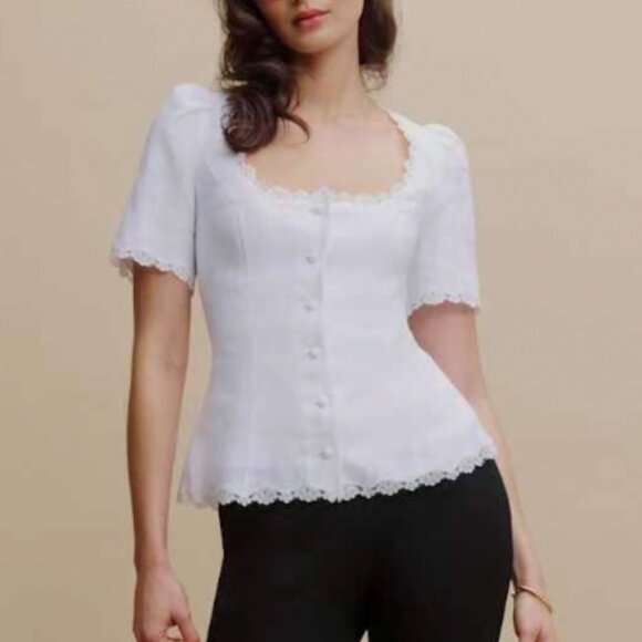 Reformation Tops - Reformation Anabella Linen Top Sz2 White Ivory Blouse Lace French